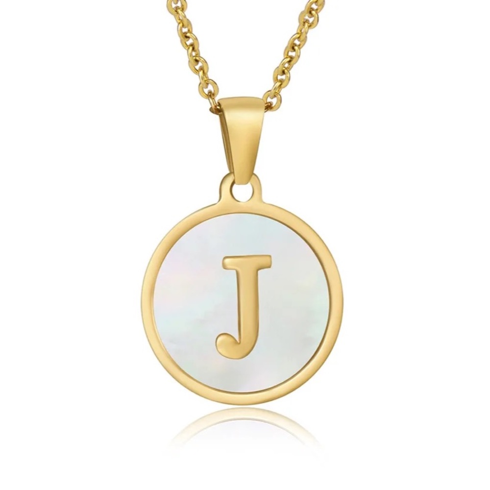 , Letter “J” Initial Pendant 18k Gold Plated Real Mother Pearl A